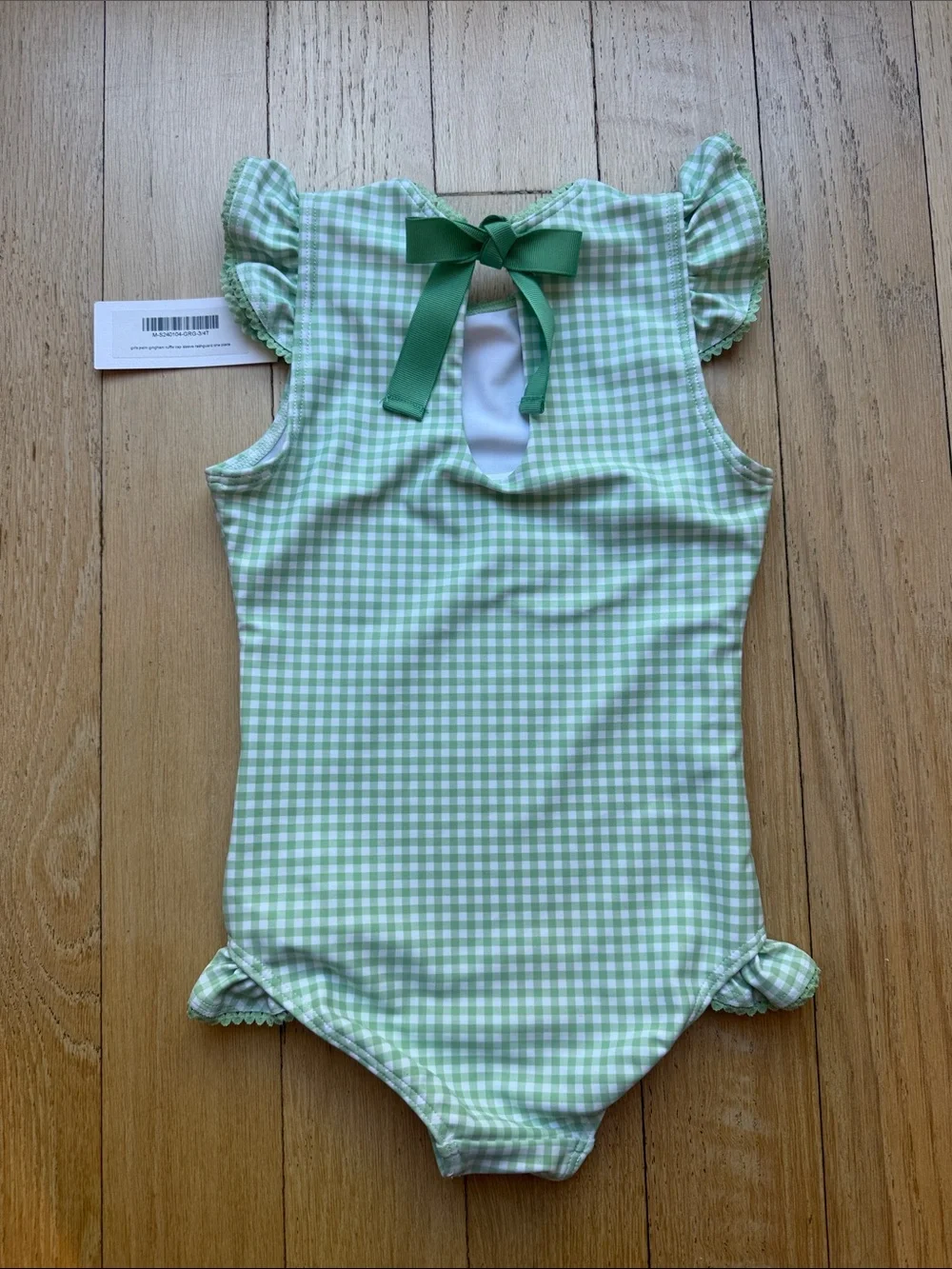 Girls Minnow Green Gingham Ruffle One-Piece Swimsuit